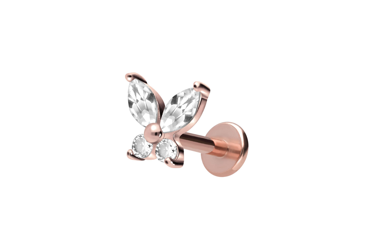 Titan Labret Piercing mit Innengewinde KRISTALLSCHMETTERLING